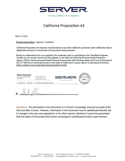 Touchless Express | Prop 65 Notice